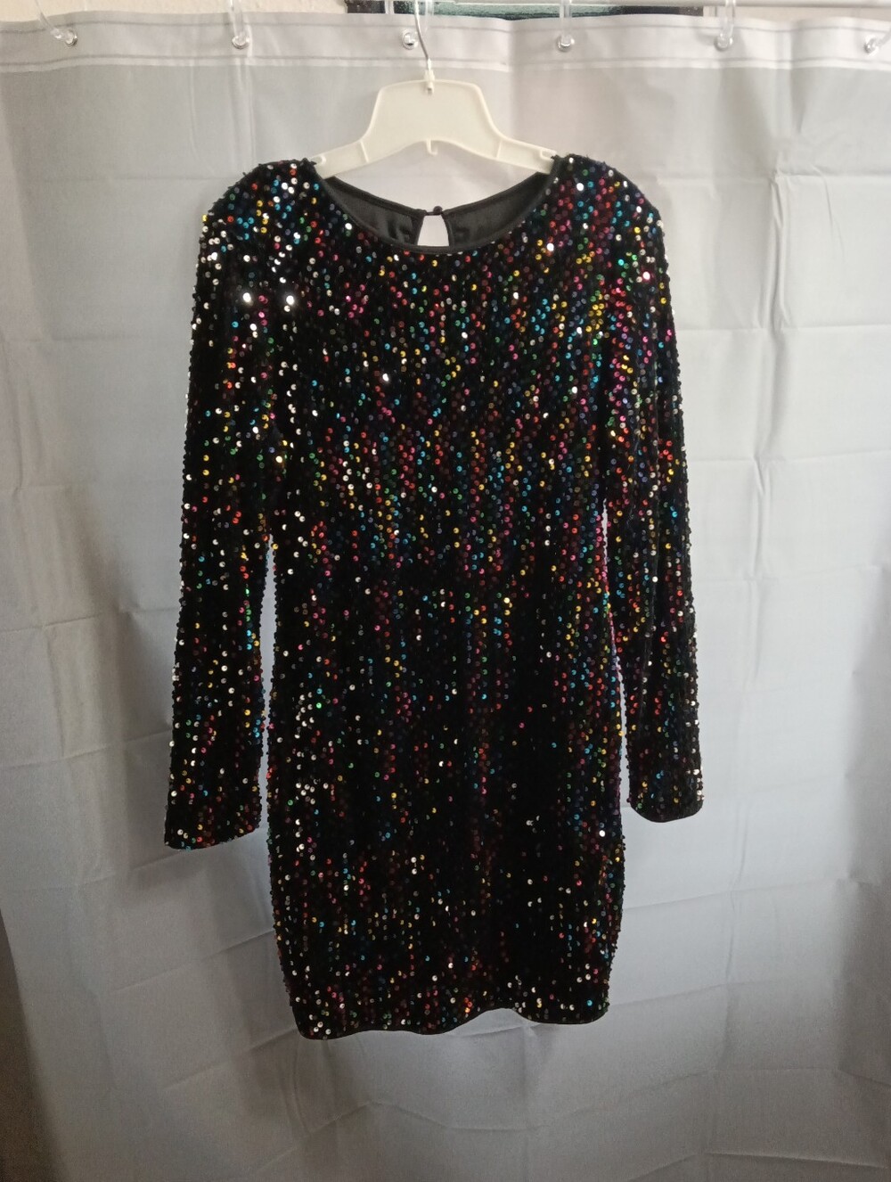 Black Sequin Long-Sleeve Party Dress